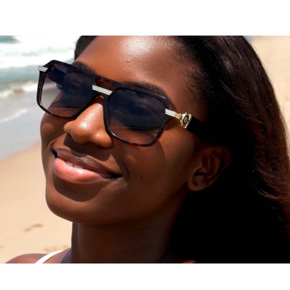 Women Sunglasses Tortoise Frame Brown Flat Lens Oversized Square Luxury‎ Lentes